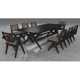 3D Cassina Jeanneret Capitol Complex Table with Office Chair and Black Mahogany Chair with Cushions Set